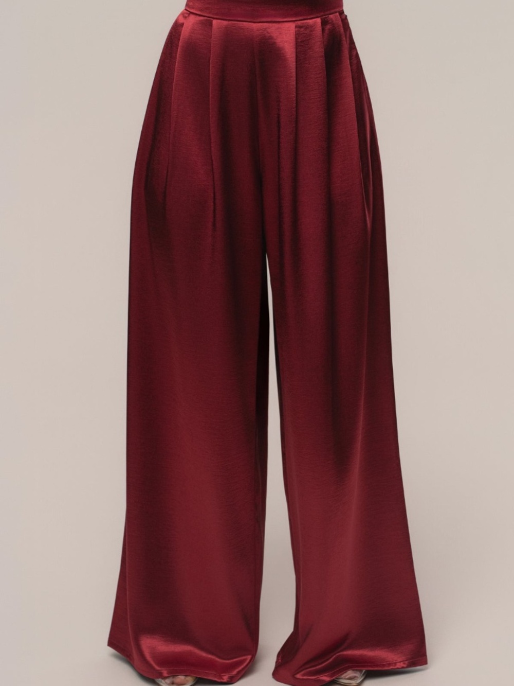 JLUXLABEL Burgundy Satin Bliss Pleated Pants